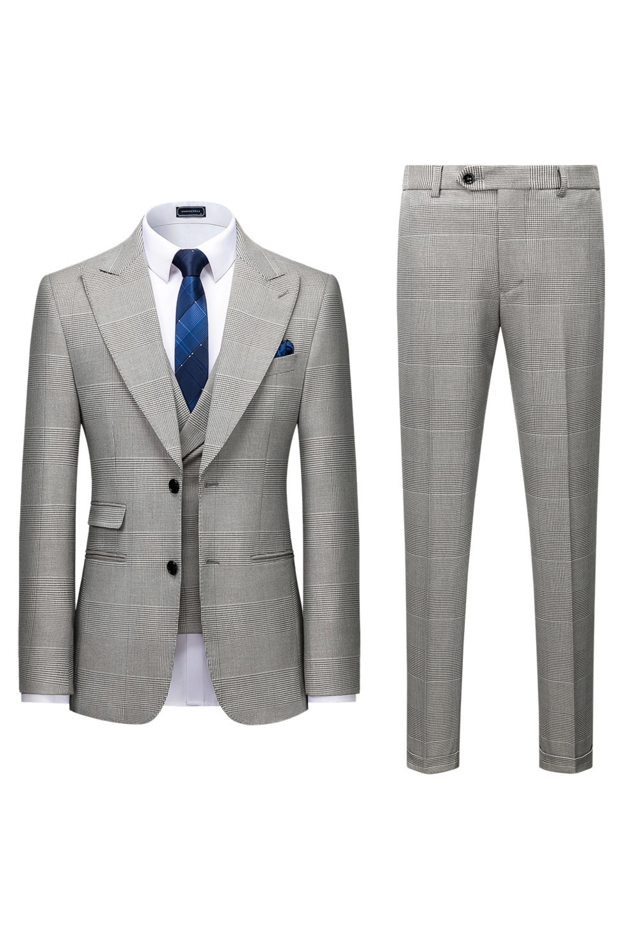 Grauer, dreiteiliger Slim-Fit-Business-Anzug